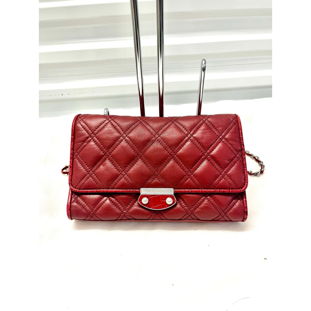 Judith Ripka Red Mercer Quilted Nappa Leather Shoulder Bag Chain Handle